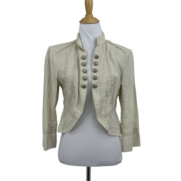 White House Black Market Linen Magician Blazer Size 8 Beige Open Front Cardigan - Picture 1 of 12